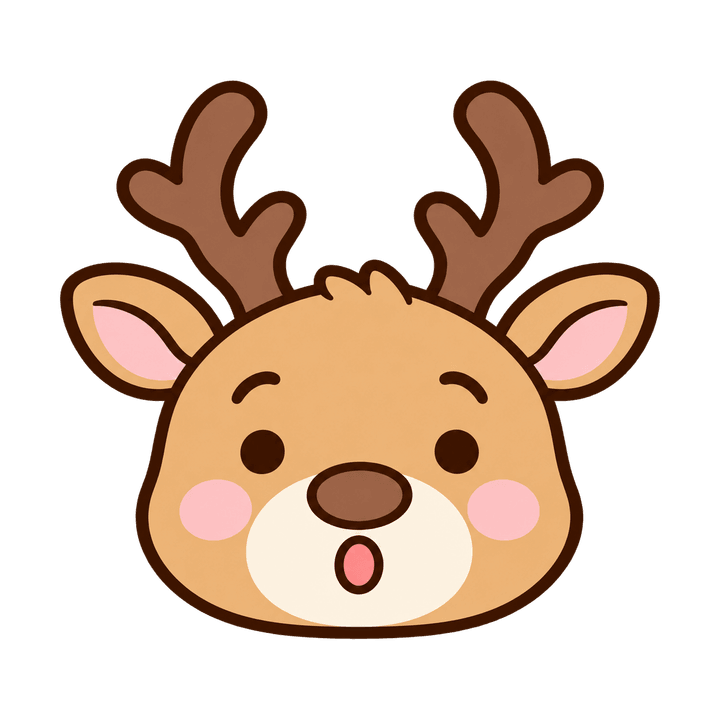 びっくりしたトナカイの顔のイラスト（クリスマス・透過PNG）