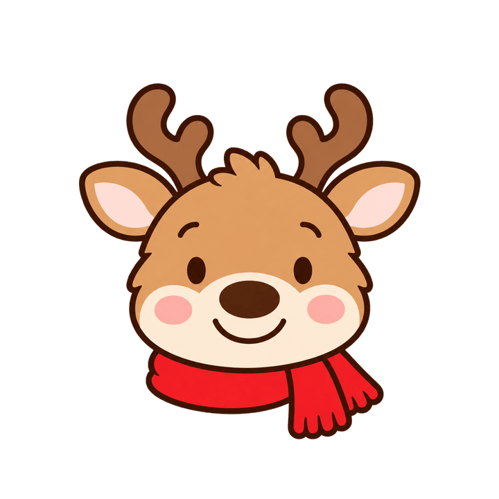 マフラーをしたトナカイの顔のイラスト（クリスマス・透過PNG）