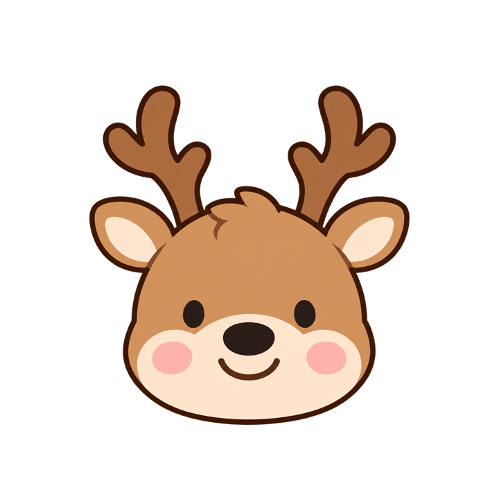 にっこり笑うトナカイの顔のイラスト（クリスマス・透過PNG）
