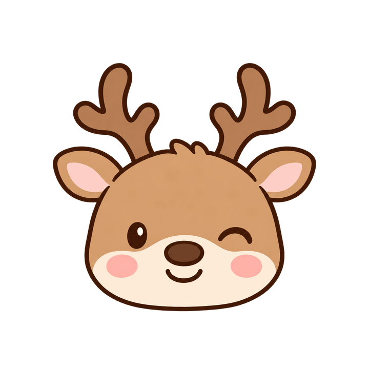ウインクするトナカイの顔のイラスト（クリスマス・透過PNG）