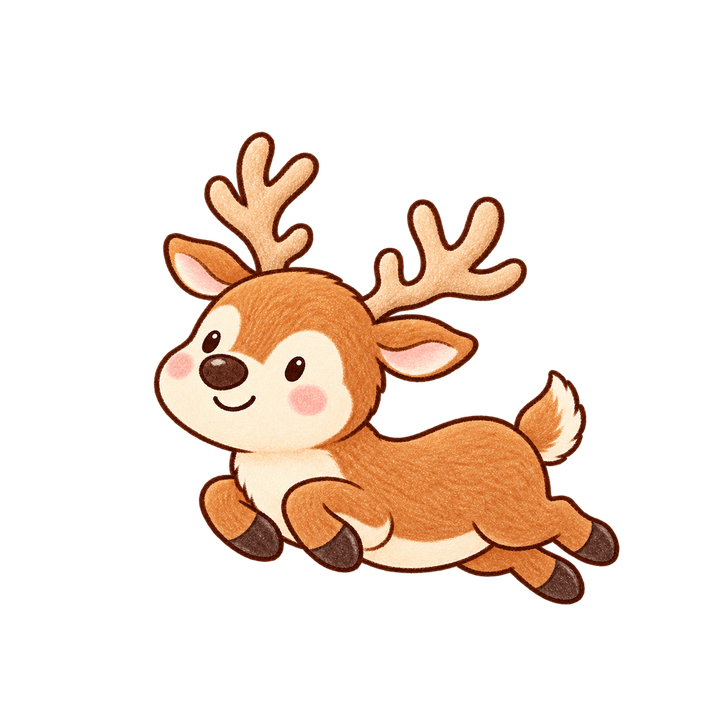 足をたたんで飛ぶトナカイのイラスト（クリスマス・透過PNG）