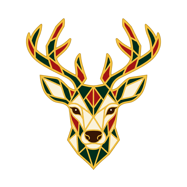金色の線のトナカイの頭のイラスト（クリスマス・透過PNG）