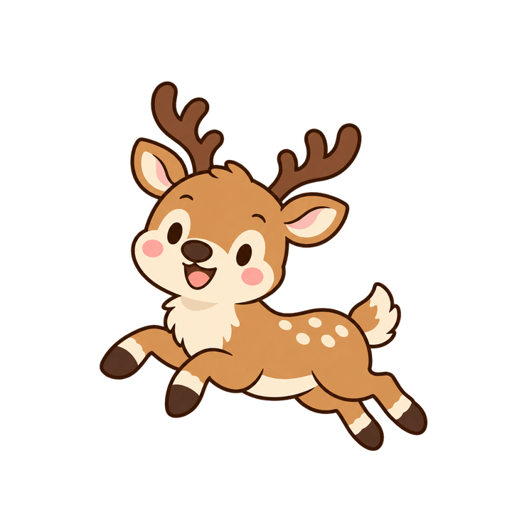 ジャンプするトナカイのイラスト（クリスマス・透過PNG）