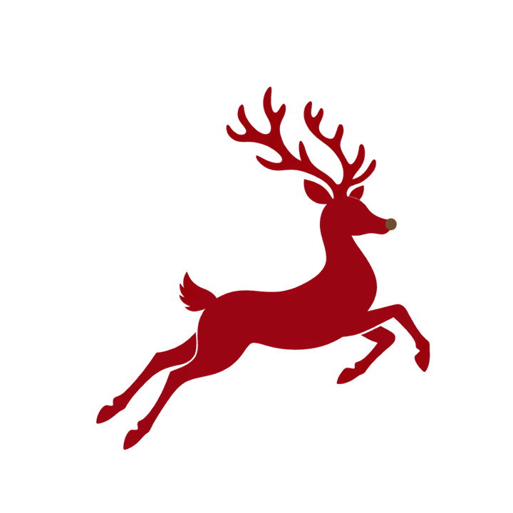跳びはねる赤いトナカイのイラスト（クリスマス・透過PNG）