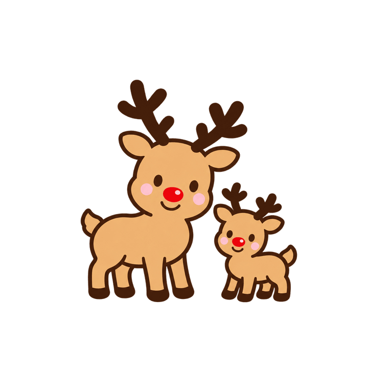 トナカイの親子のイラスト（クリスマス・透過PNG）
