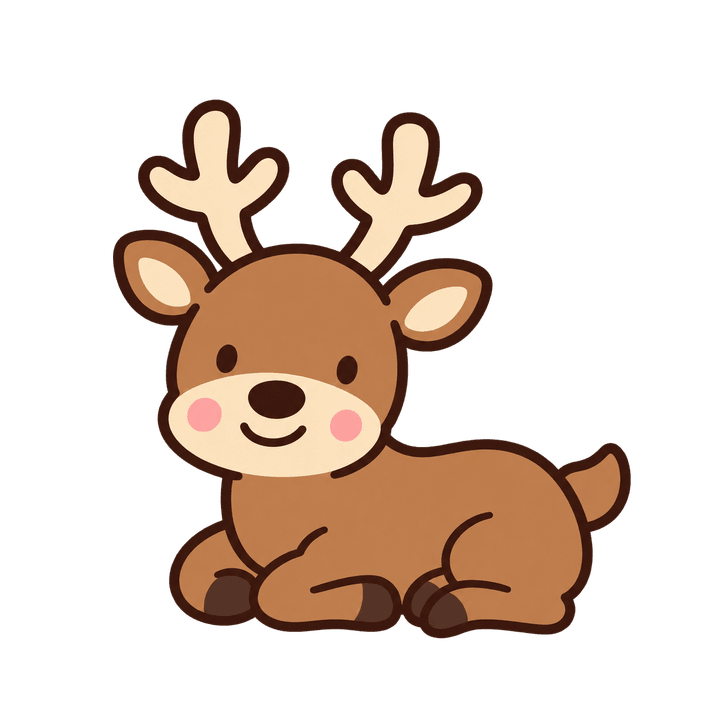 ふせて休むトナカイのイラスト（クリスマス・透過PNG）