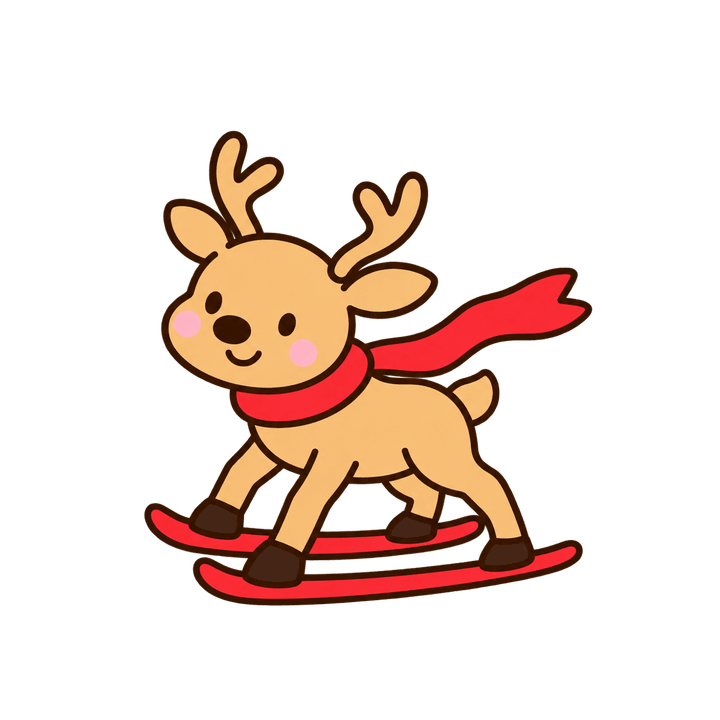スキーをするトナカイのイラスト（クリスマス・透過PNG）