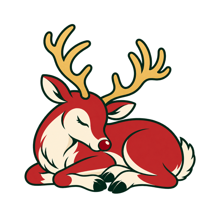 丸くなって眠るトナカイのイラスト（クリスマス・透過PNG）