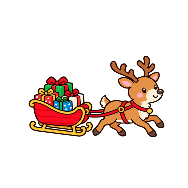 そりを引くトナカイのイラスト（クリスマス・透過PNG）
