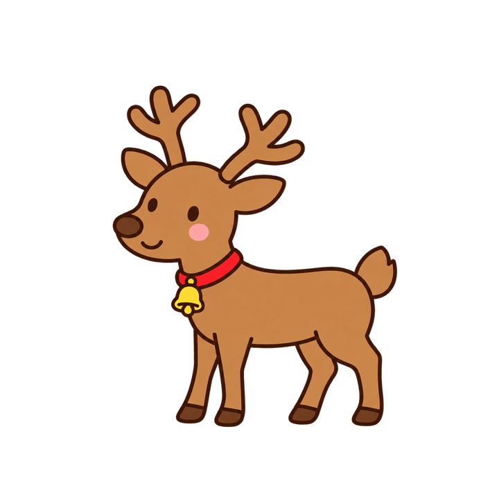 首に鈴をつけたトナカイのイラスト（クリスマス・透過PNG）
