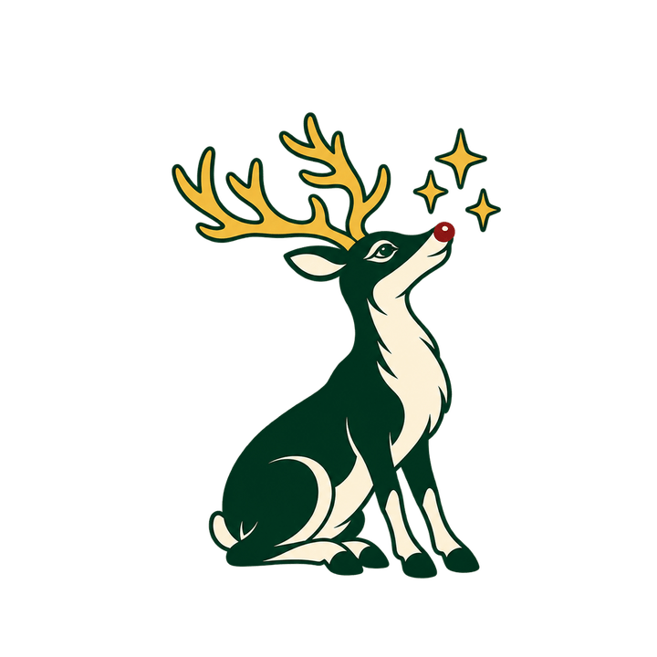 星を見上げるトナカイのイラスト（クリスマス・透過PNG）