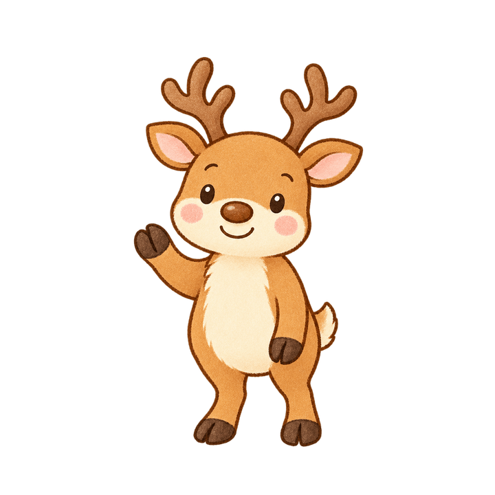 手をふるトナカイのイラスト（クリスマス・透過PNG）