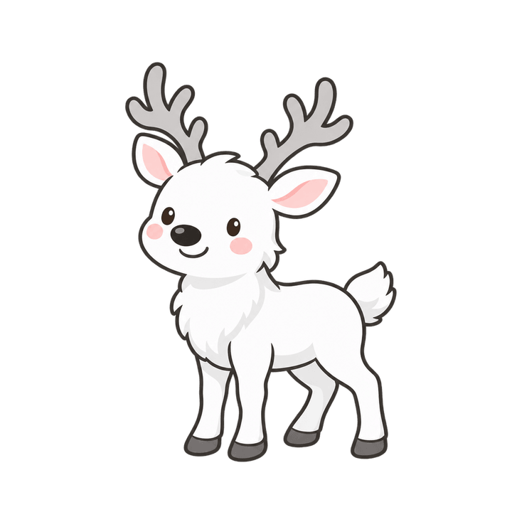 まっ白なトナカイのイラスト（クリスマス・透過PNG）