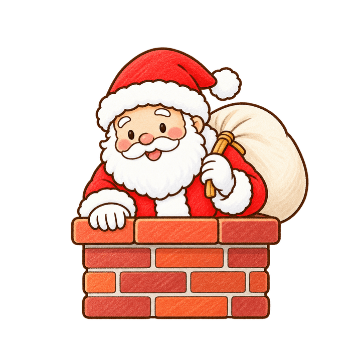 煙突から顔を出すサンタのイラスト（クリスマス・透過PNG）