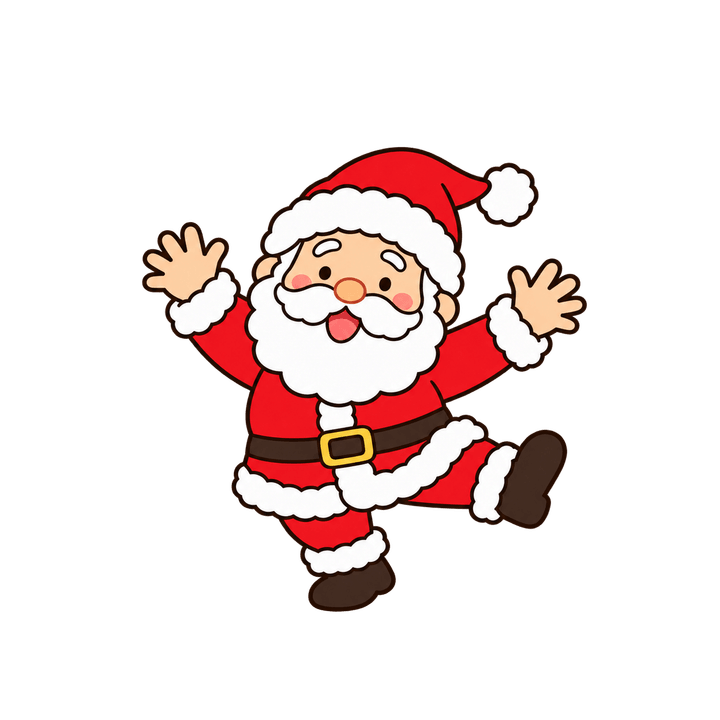 片足をあげておどるサンタのイラスト（クリスマス・透過PNG）