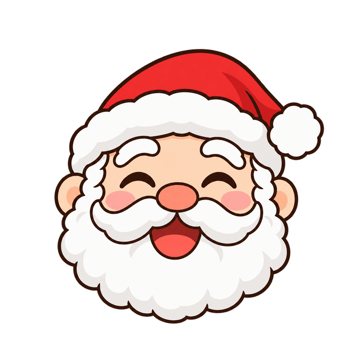 目を細めて笑うサンタの顔のイラスト（クリスマス・透過PNG）