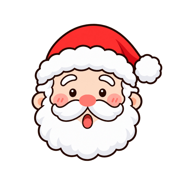 びっくりしたサンタの顔のイラスト（クリスマス・透過PNG）