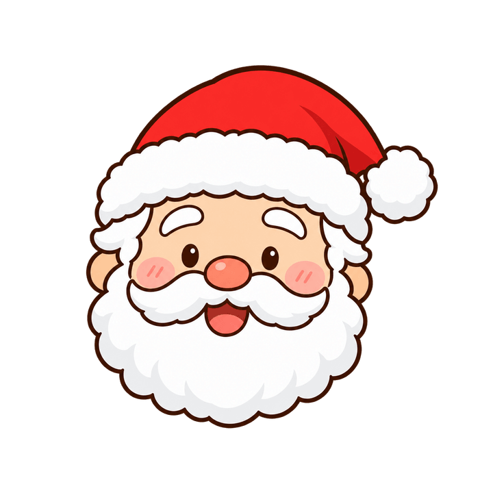 にっこり笑うサンタの顔のイラスト（クリスマス・透過PNG）