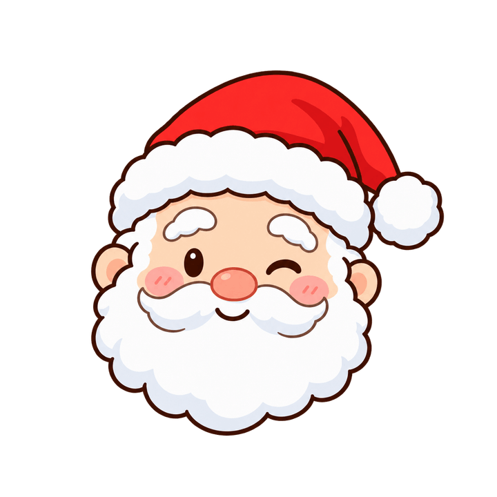 ウインクするサンタの顔のイラスト（クリスマス・透過PNG）