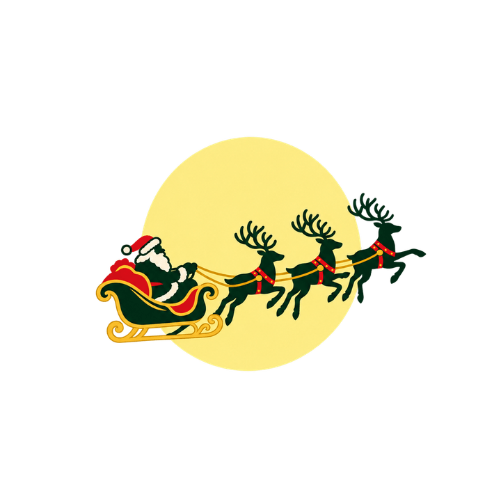 満月を横切るサンタのそりのイラスト（クリスマス・透過PNG）