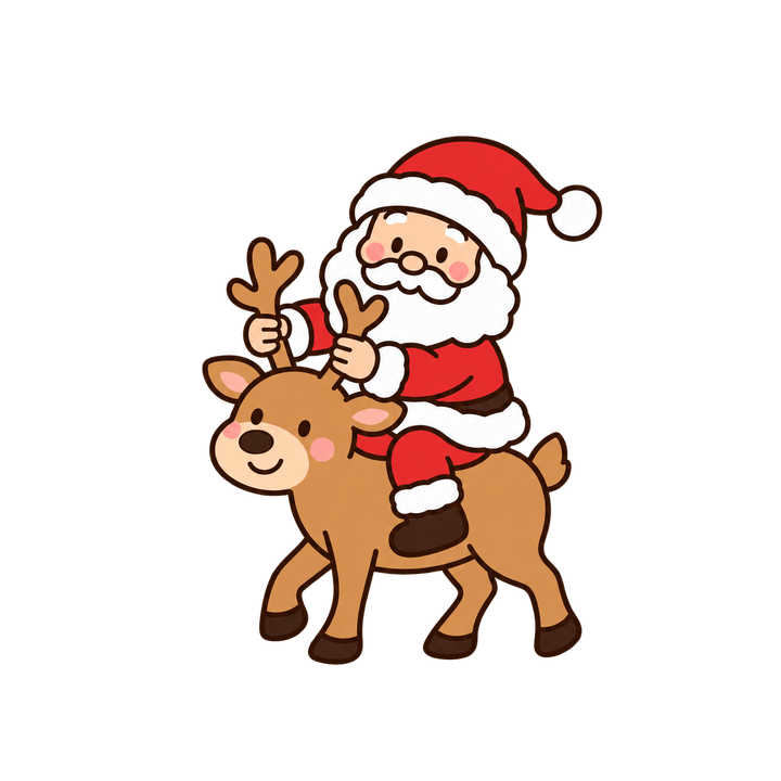 トナカイに乗るサンタのイラスト（クリスマス・透過PNG）