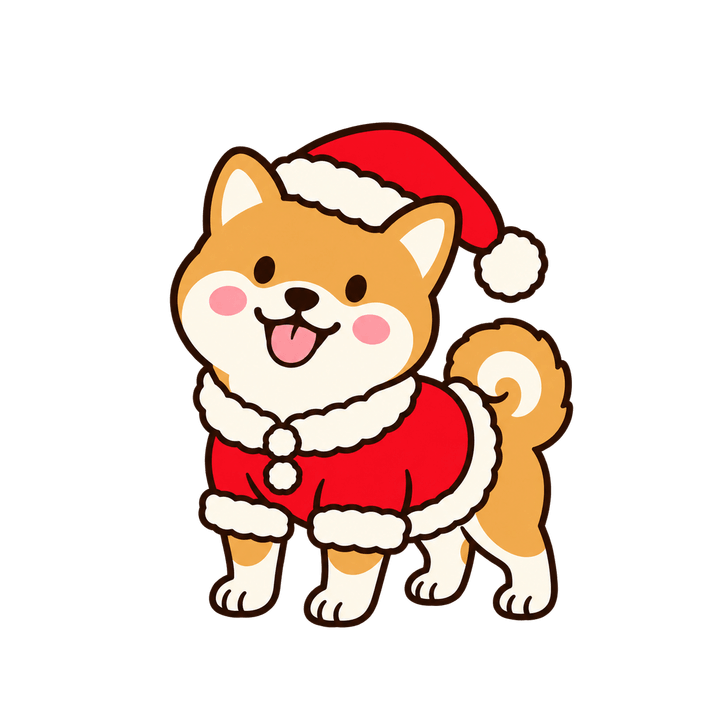 サンタ服の柴犬のイラスト（クリスマス・透過PNG）