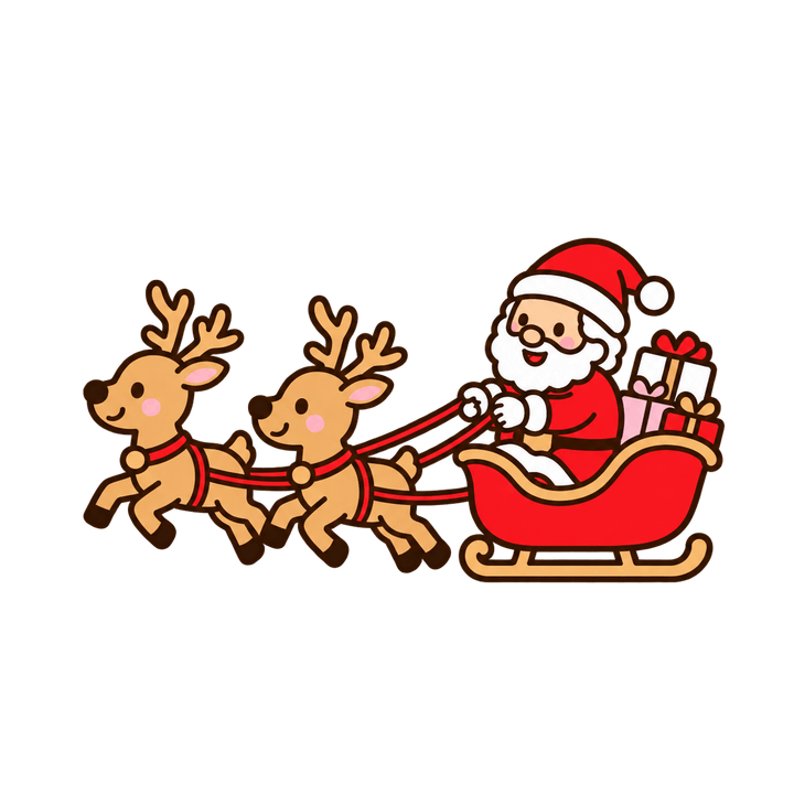 2頭のトナカイとサンタのそりのイラスト（クリスマス・透過PNG）