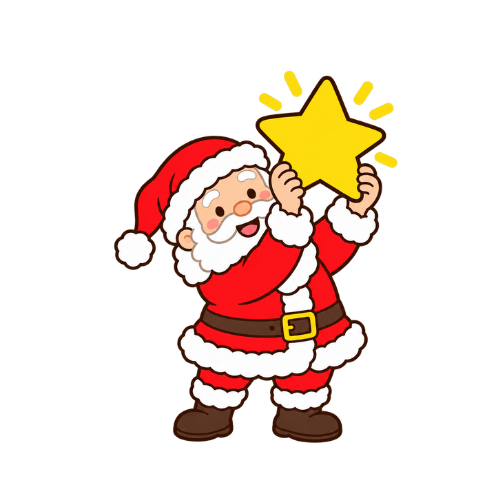 星をかかげるサンタのイラスト（クリスマス・透過PNG）