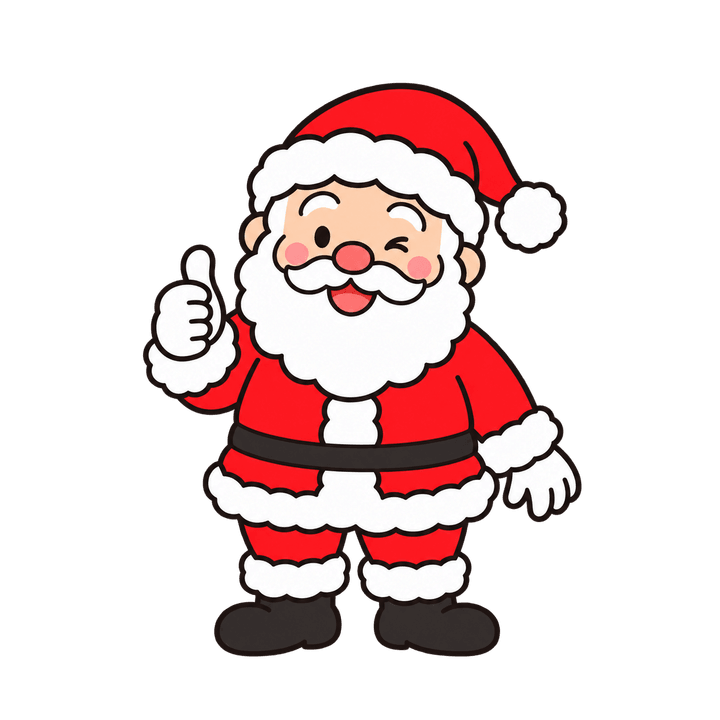 ウインクして親指を立てるサンタのイラスト（クリスマス・透過PNG）