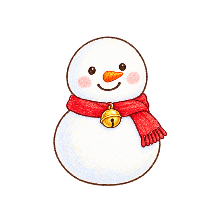 鈴をつけた雪だるまのイラスト（クリスマス・透過PNG）