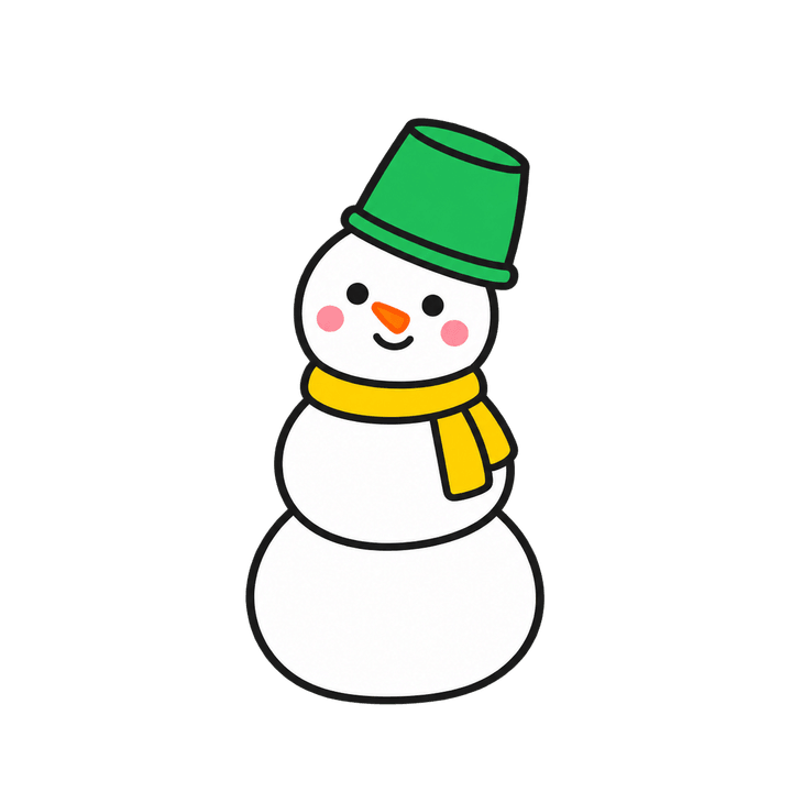 緑のバケツをかぶった雪だるまのイラスト（クリスマス・透過PNG）