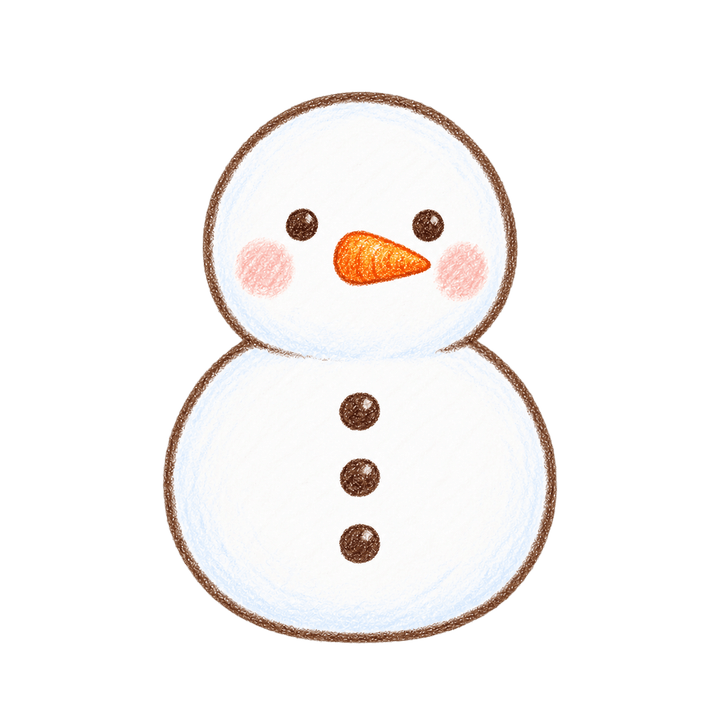 ボタンが3つの雪だるまのイラスト（クリスマス・透過PNG）