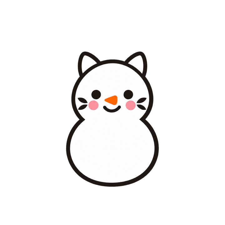 ねこ耳の雪だるまのイラスト（クリスマス・透過PNG）