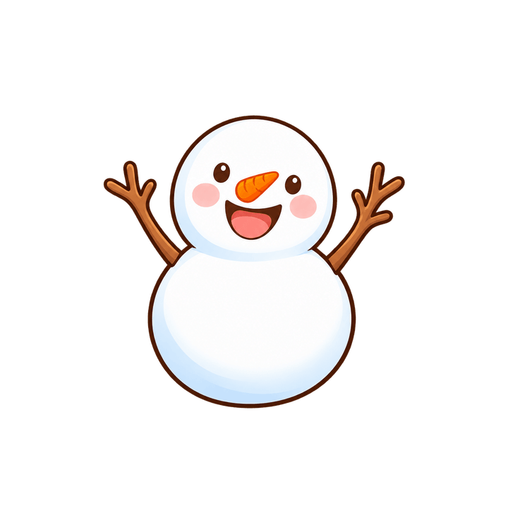 ばんざいする雪だるまのイラスト（クリスマス・透過PNG）