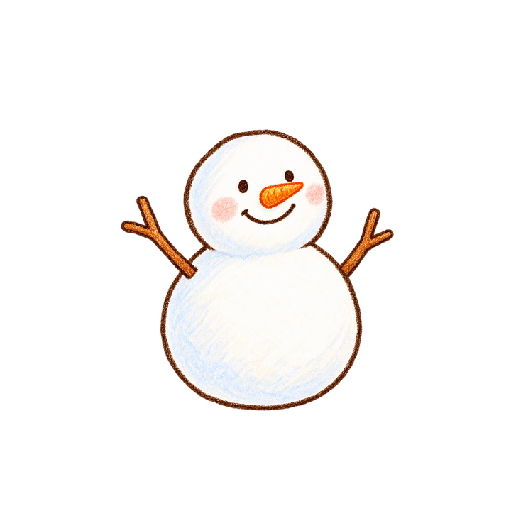 枝の手を広げた雪だるまのイラスト（クリスマス・透過PNG）