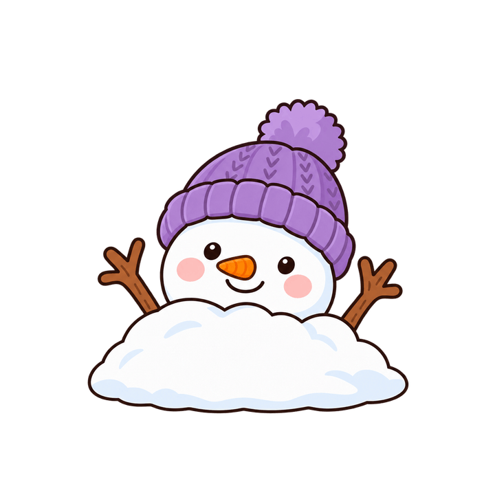 雪から顔を出す雪だるまのイラスト（クリスマス・透過PNG）