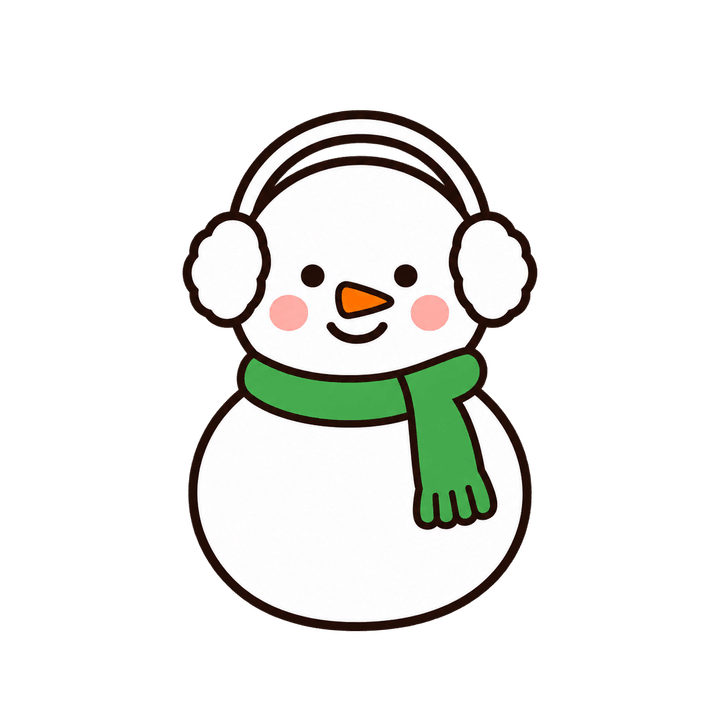白い耳あての雪だるまのイラスト（クリスマス・透過PNG）