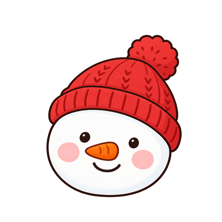 毛糸の帽子の雪だるまの顔のイラスト（クリスマス・透過PNG）