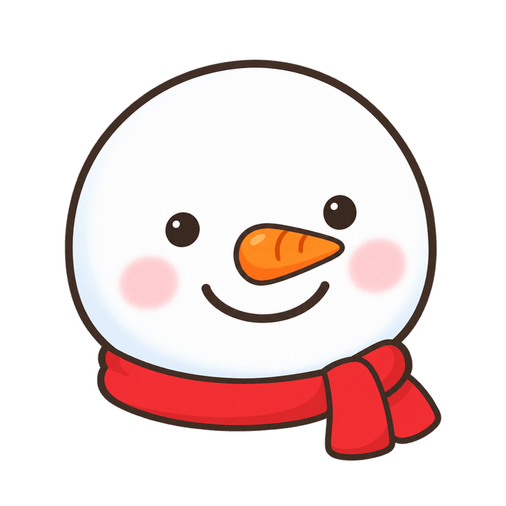 マフラーをした雪だるまの顔のイラスト（クリスマス・透過PNG）