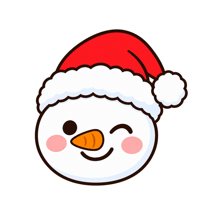 ウインクする雪だるまの顔のイラスト（クリスマス・透過PNG）