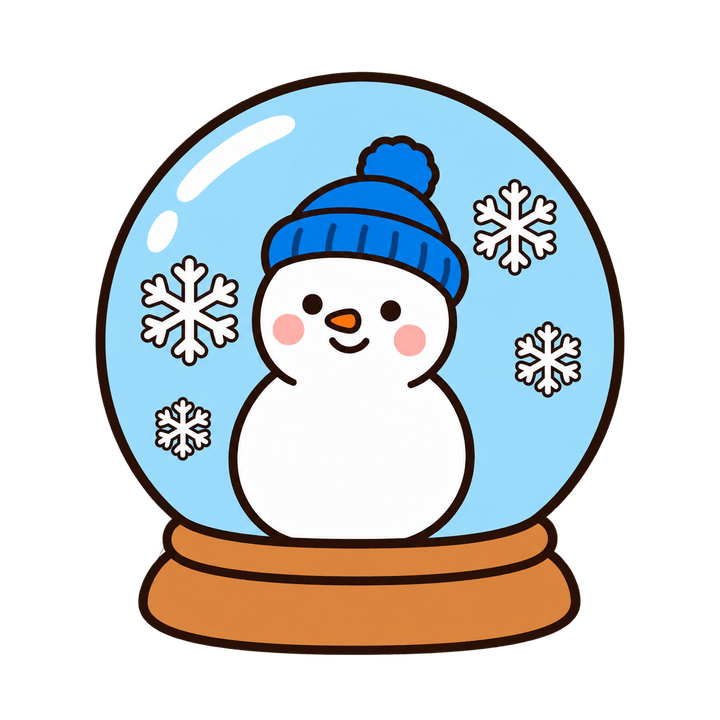 スノードームの雪だるまのイラスト（クリスマス・透過PNG）