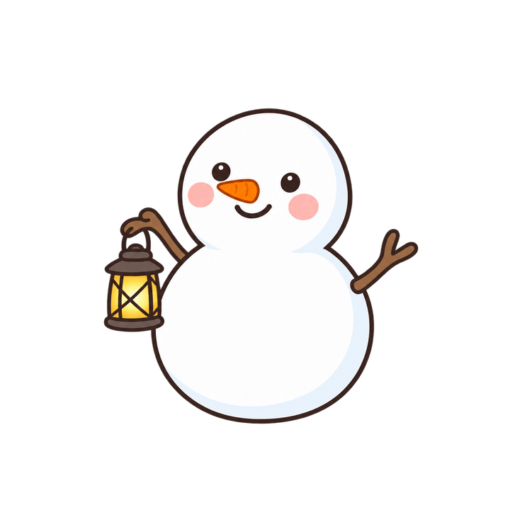 ランタンを持つ雪だるまのイラスト（クリスマス・透過PNG）