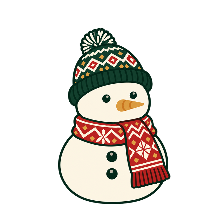 編みもようの帽子の雪だるまのイラスト（クリスマス・透過PNG）