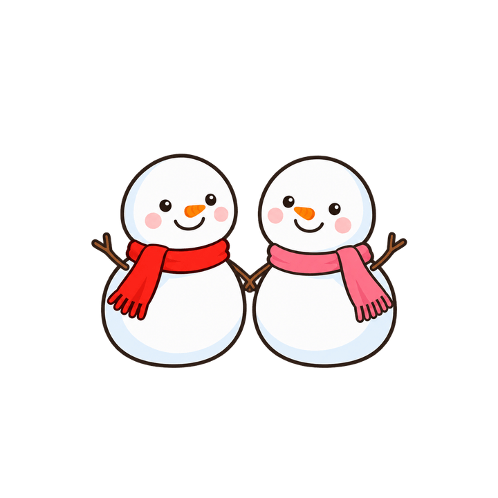 手をつなぐ雪だるまのイラスト（クリスマス・透過PNG）