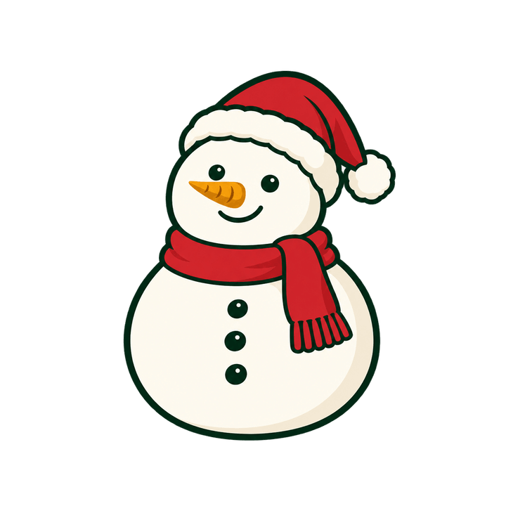 サンタ帽子の雪だるまのイラスト（クリスマス・透過PNG）