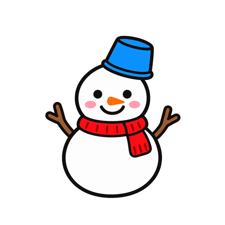 マフラーとバケツの雪だるまのイラスト（クリスマス・透過PNG）