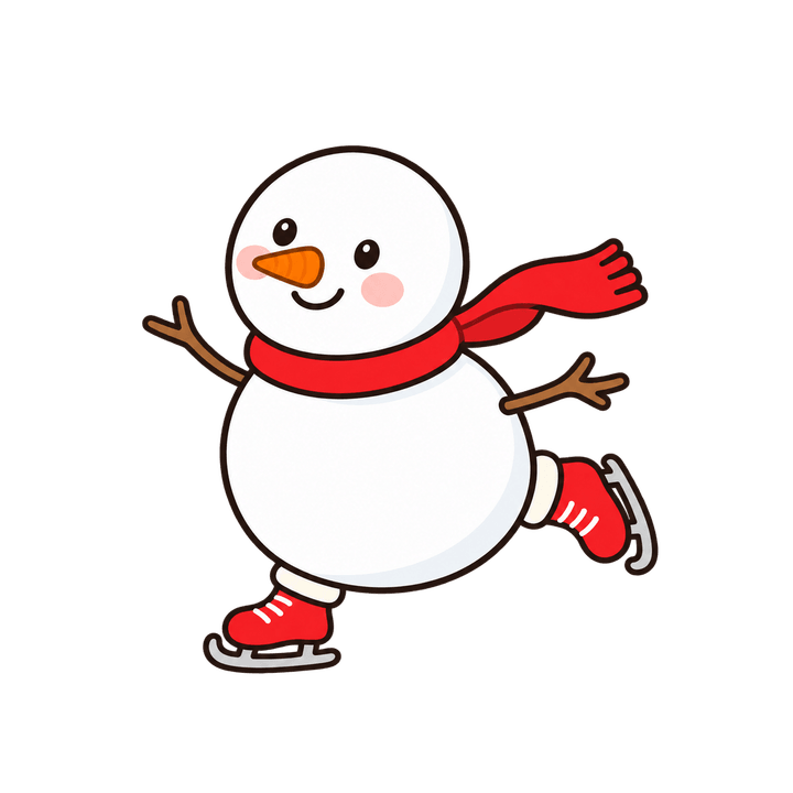スケートをする雪だるまのイラスト（クリスマス・透過PNG）