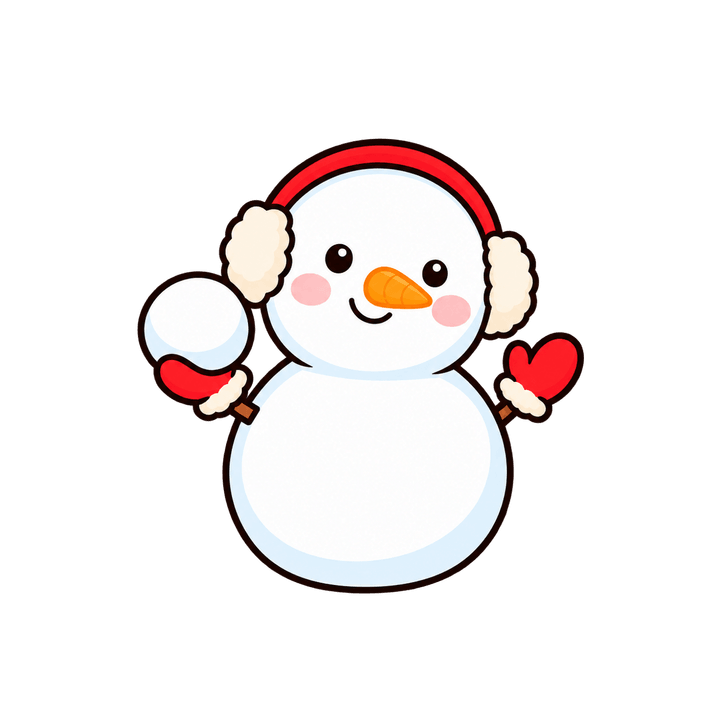 雪玉を持つ雪だるまのイラスト（クリスマス・透過PNG）