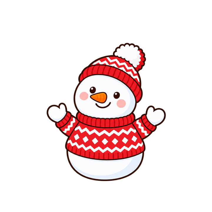セーターを着た雪だるまのイラスト（クリスマス・透過PNG）