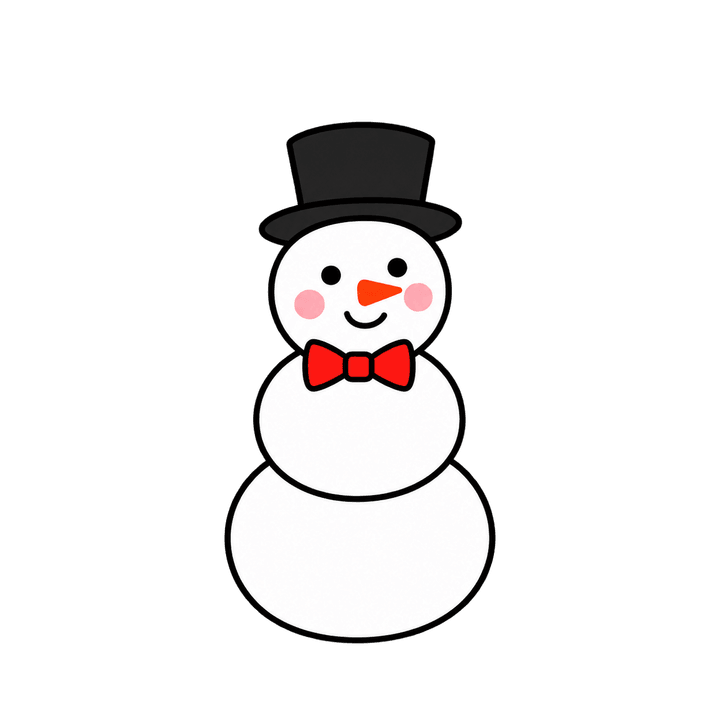 シルクハットの雪だるまのイラスト（クリスマス・透過PNG）